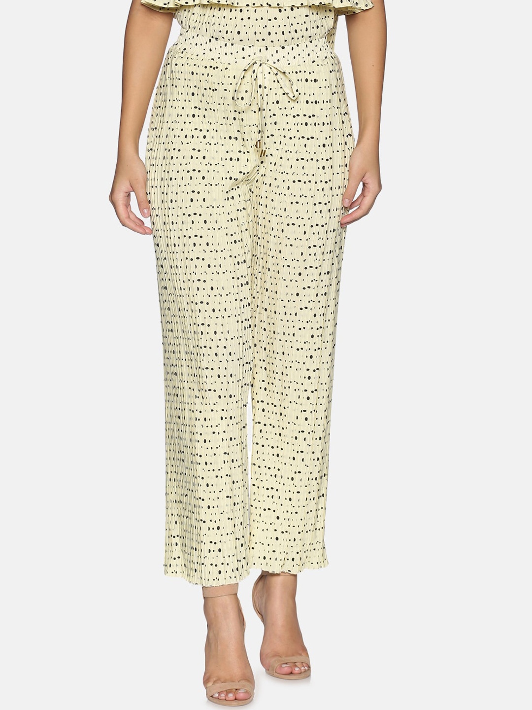 

ISU Women Cream-Coloured Loose Fit Printed Parallel Trousers
