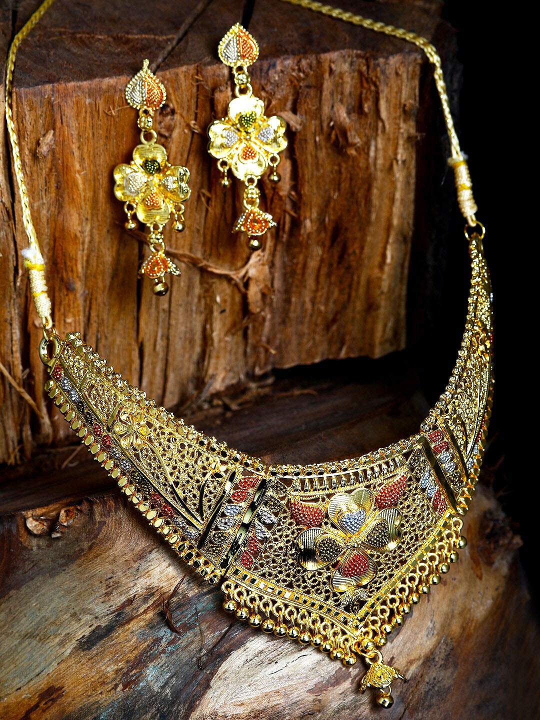 

ANIKAS CREATION Orange & Blue Gold-Plated Jewellery Set