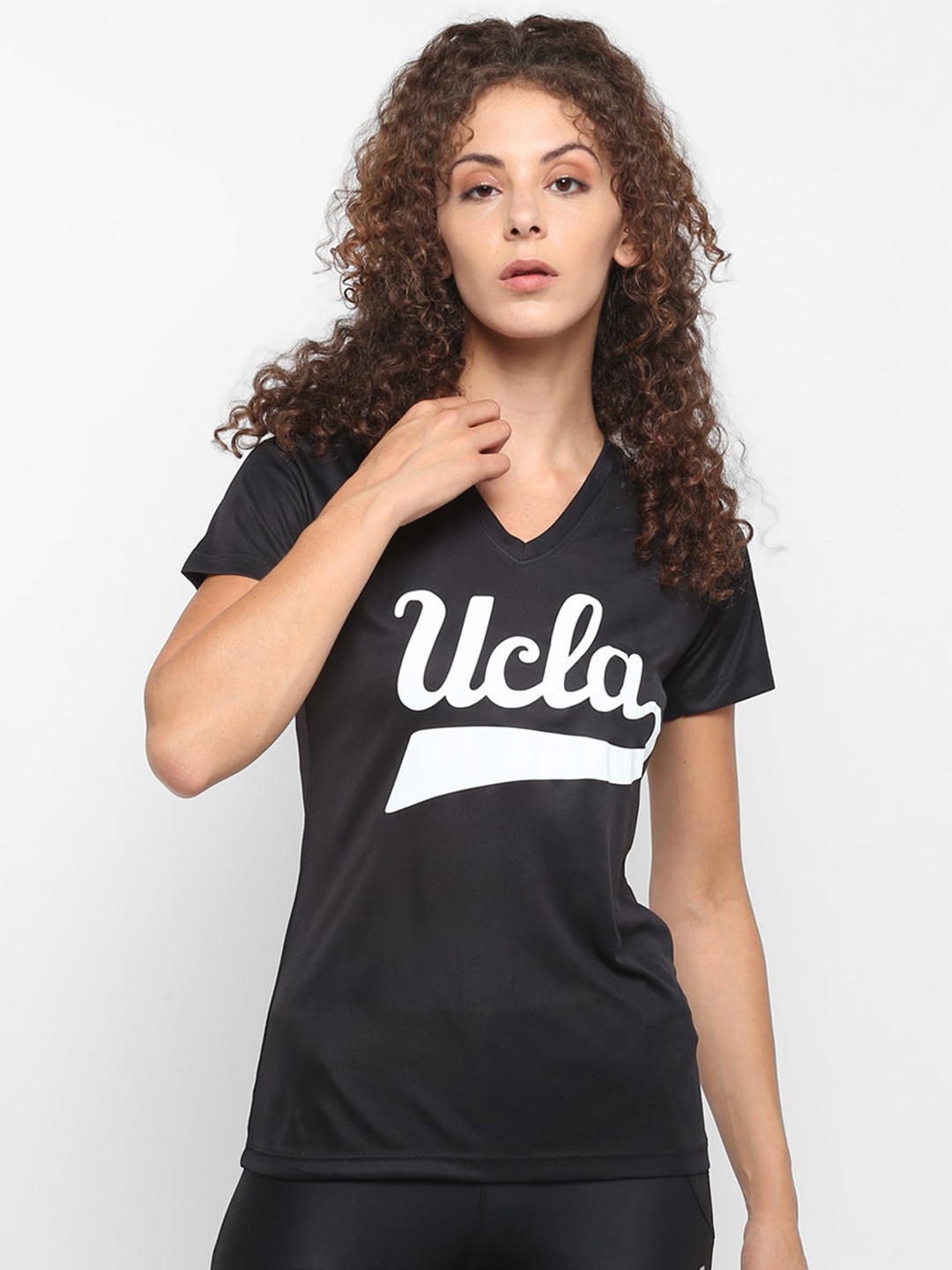 

UCLA Women Black Printed V-Neck T-shirt