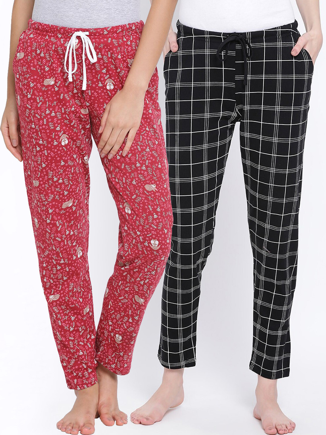 

Kanvin Women Pack of 2 Printed Pure Cotton Lounge Pants, Black