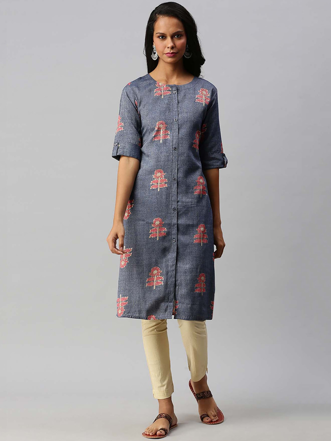 

Soch Women Navy Blue Printed Kurta