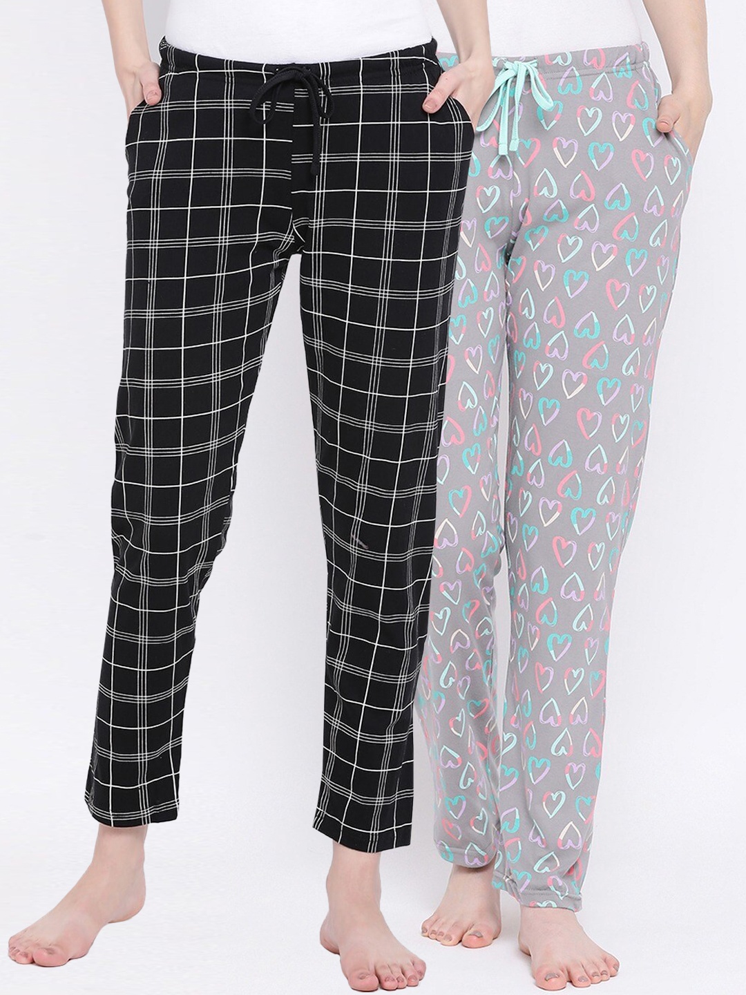 

Kanvin Women Pack of 2 Printed Pure Cotton Lounge Pants, Black