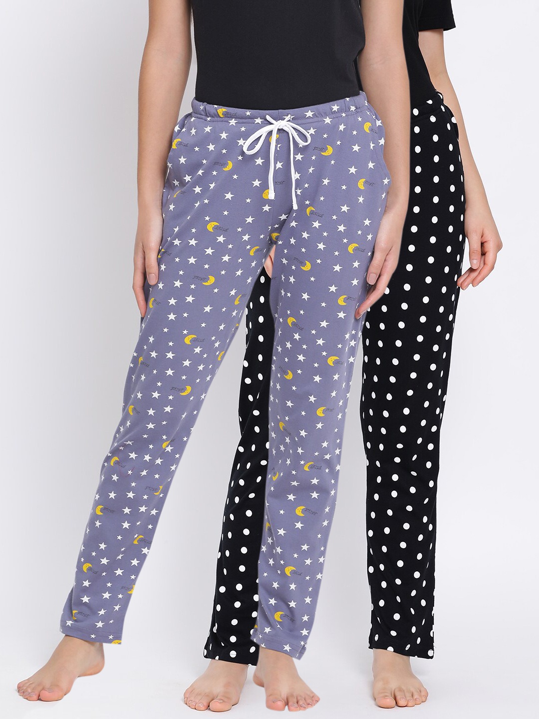 

Kanvin Women Pack of 2 Printed Pure Cotton Lounge Pants, Black