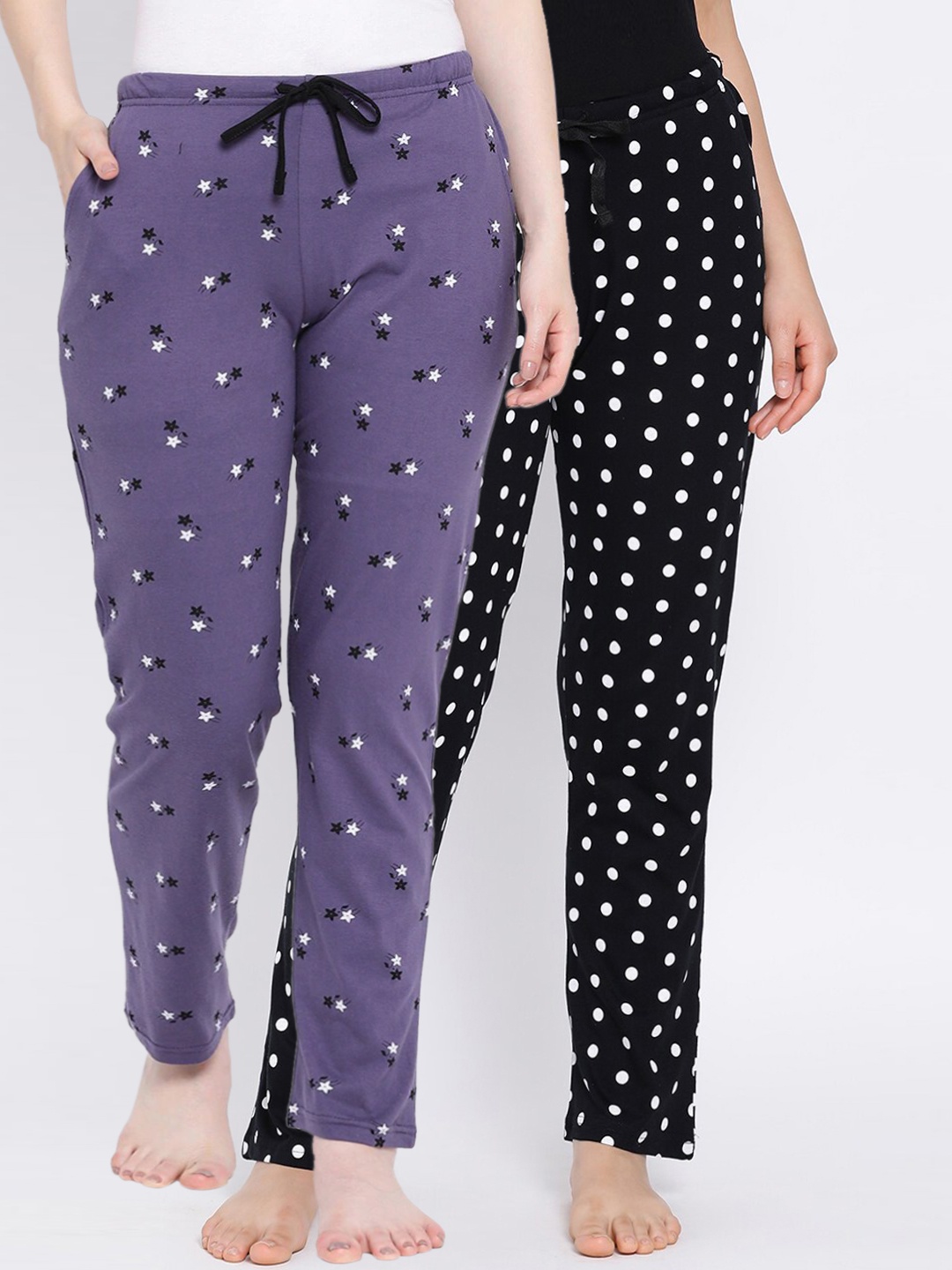 

Kanvin Women Pack of 2 Printed Pure Cotton Lounge Pants, Black