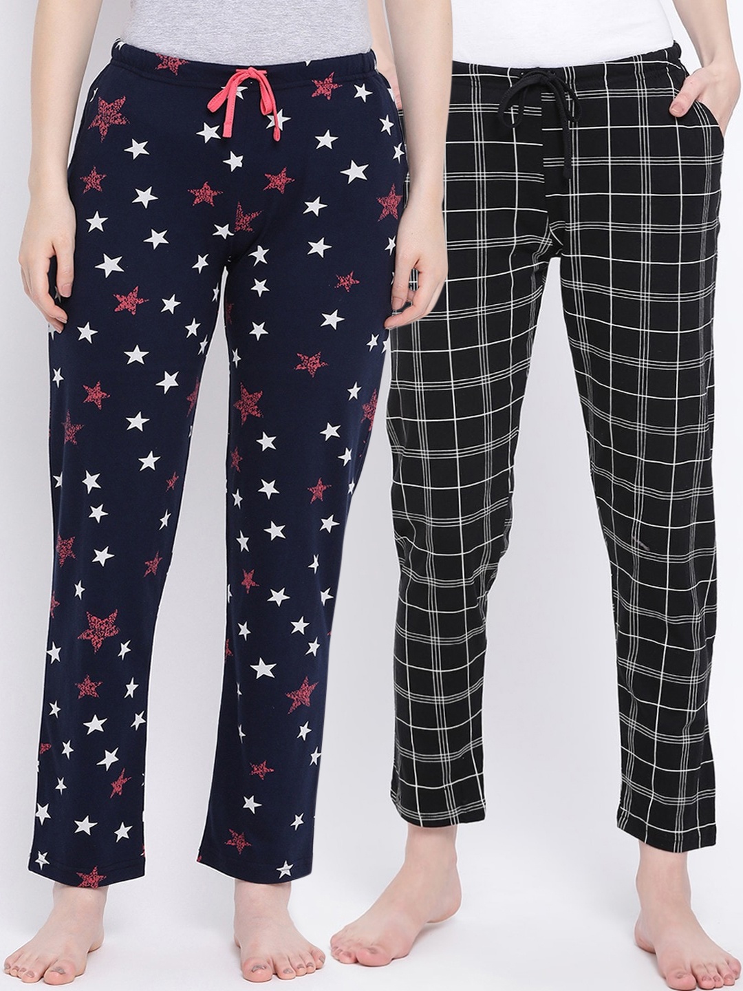 

Kanvin Women Pack of 2 Printed Pure Cotton Lounge Pants, Black