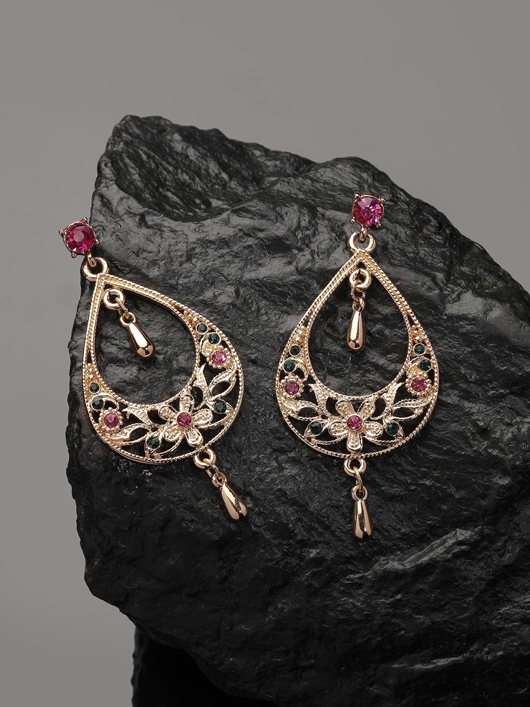 

Accessorize Gold-Toned & Maroon Teardrop Shaped Drop Earrings