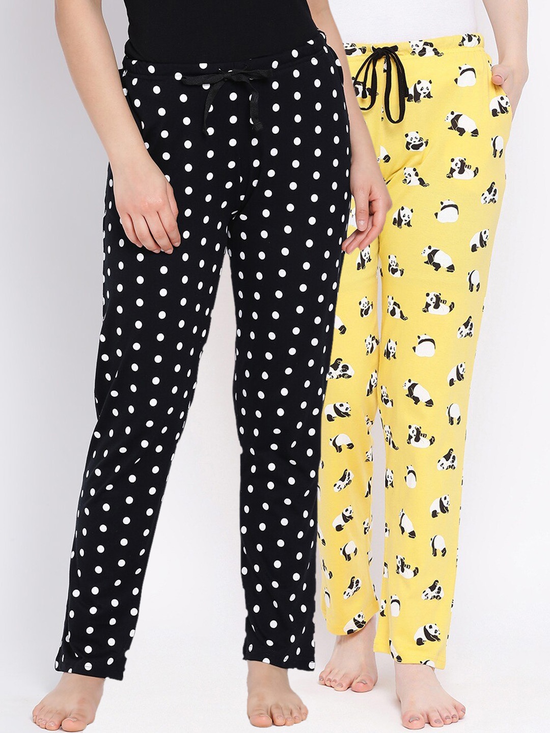 

Kanvin Women Pack of 2 Printed Pure Cotton Lounge Pants, Black