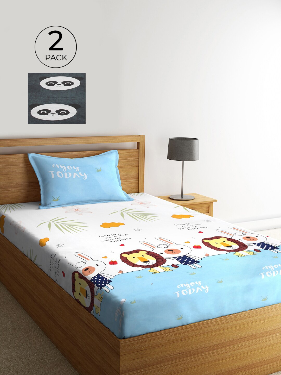 

KLOTTHE Blue & Grey Floral 210 TC Polycotton 2 Single Bedsheet with 2 Pillow Covers