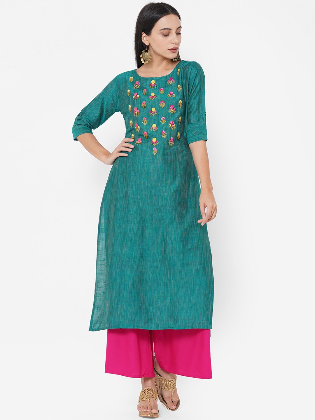 

FASHOR Women Blue Floral Embellished Kurta