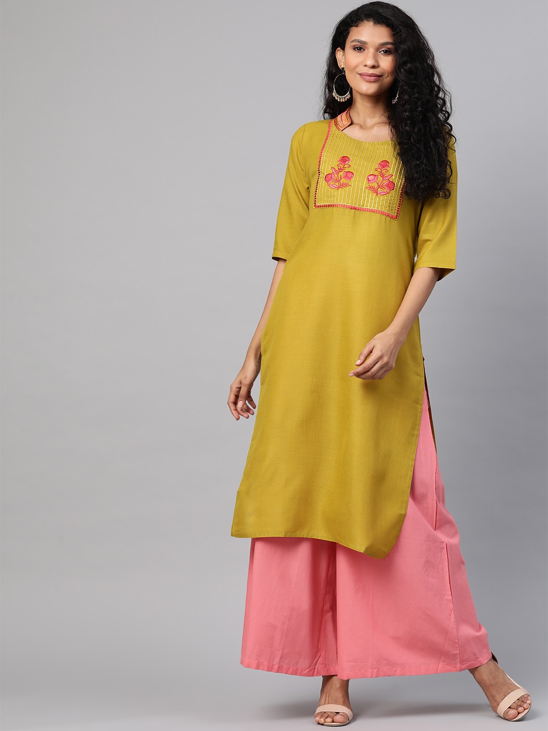 

KSUT Women Mustard Yellow Yoke Design Kurta