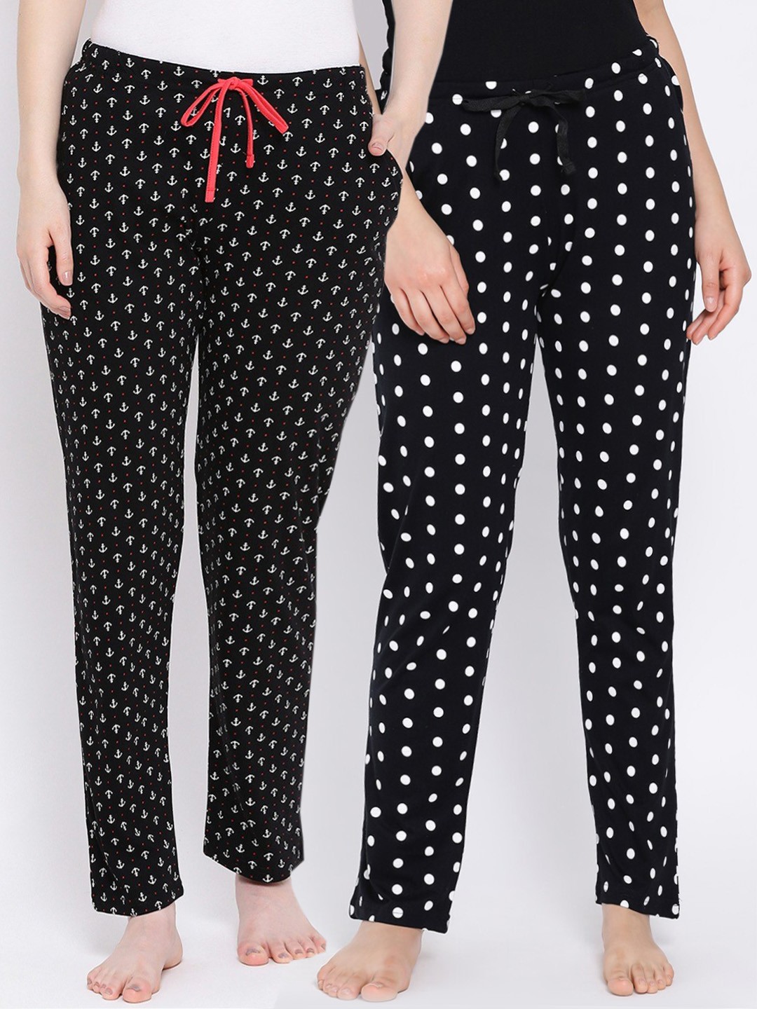 

Kanvin Women Pack of 2 Printed Pure Cotton Lounge Pants, Black
