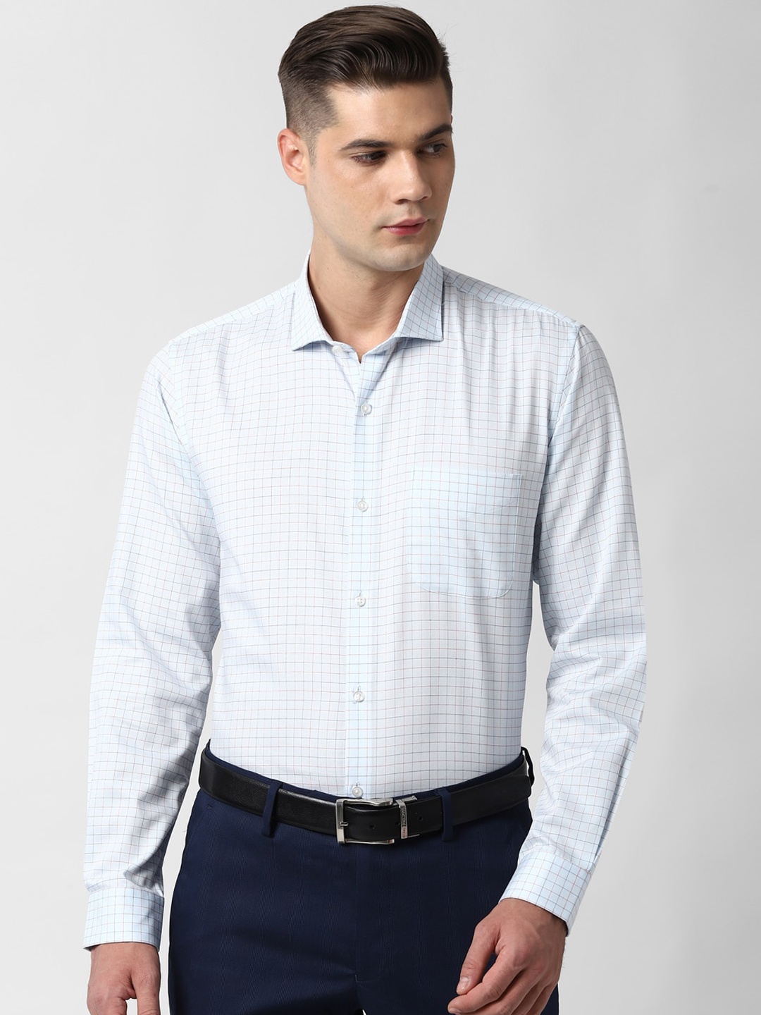 

Peter England Men Blue & Red Checked Slim Fit Formal Shirt