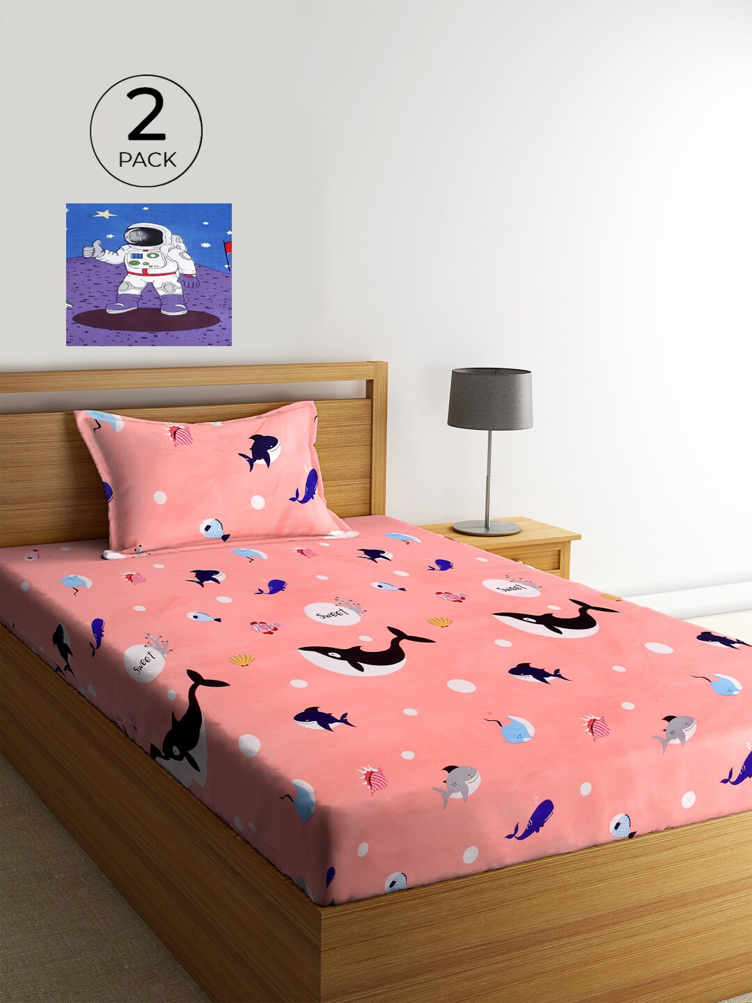 

KLOTTHE Blue & White Graphic 210 TC Polycotton 2 Single Bedsheet with 2 Pillow Covers