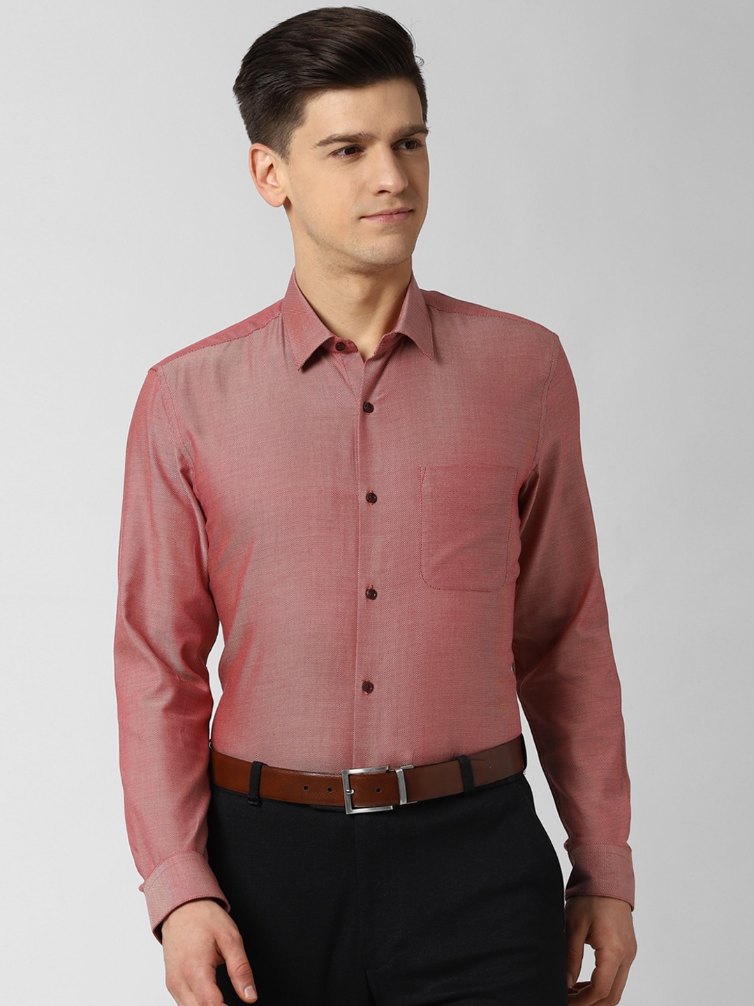

Peter England Men Red Self Design Formal Shirt