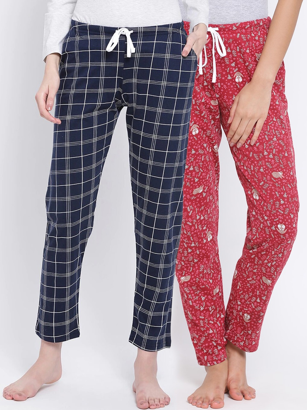 

Kanvin Women Pack Of 2 Printed Pure Cotton Lounge Pants, Navy blue
