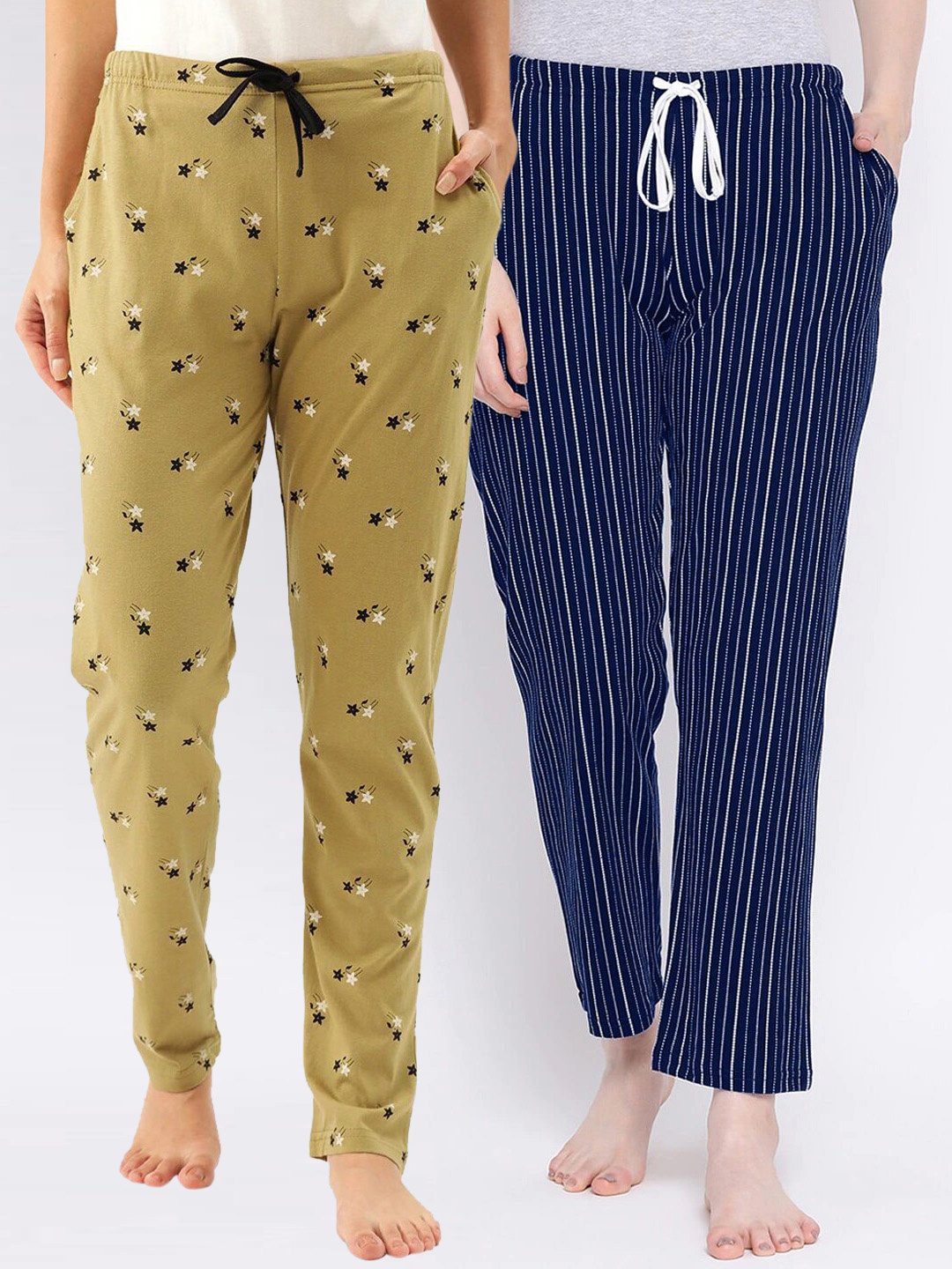 

Kanvin Women Pack of 2 Printed Pure Cotton Lounge Pants, Navy blue