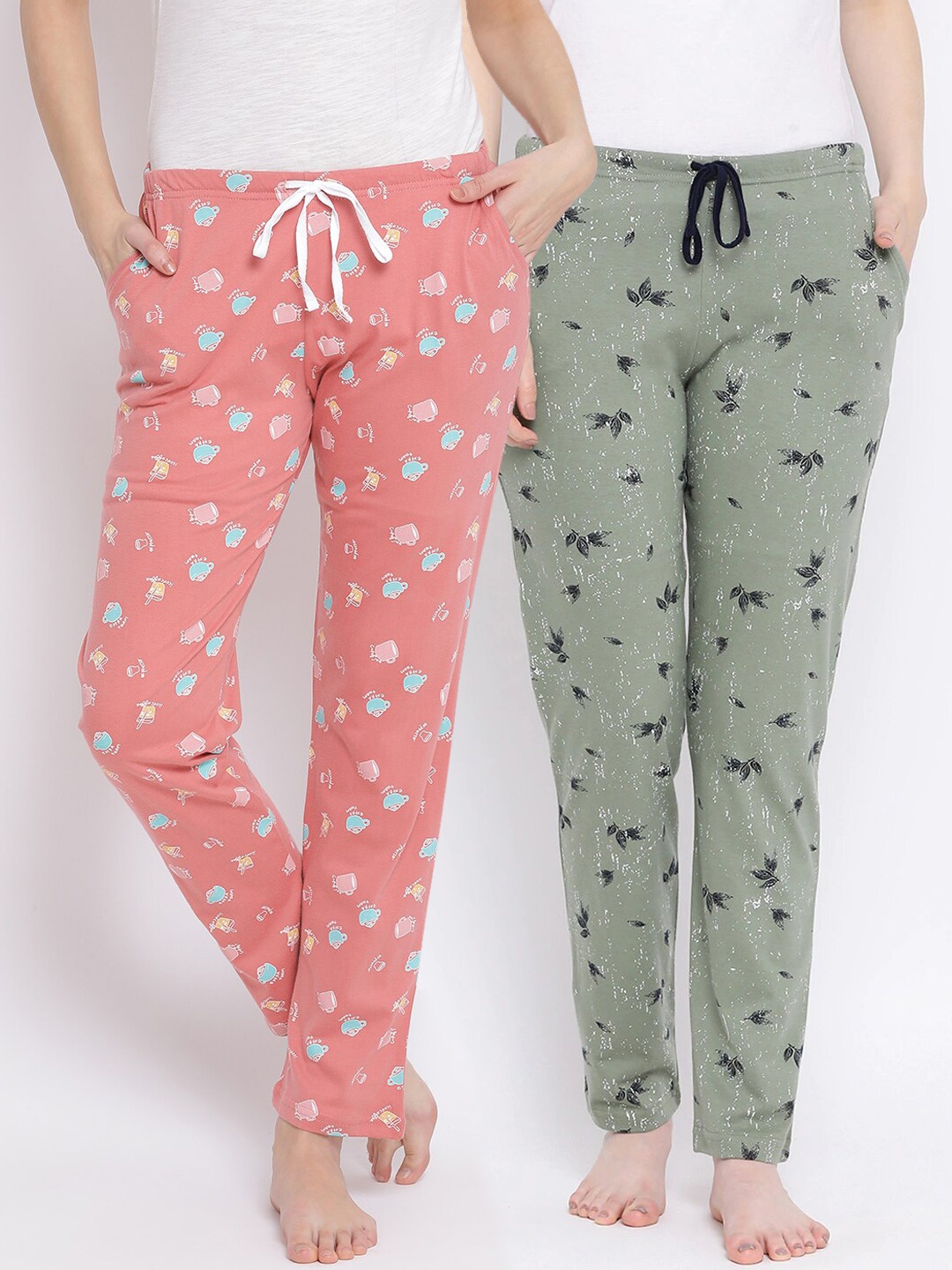 

Kanvin Women Pack Of 2 Printed Pure Cotton Lounge Pants, Orange