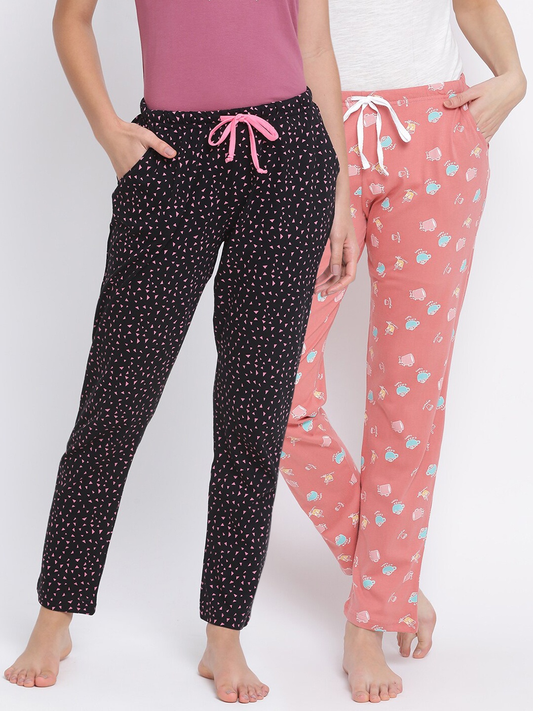 

Kanvin Women Pack Of 2 Printed Pure Cotton Lounge Pants, Orange