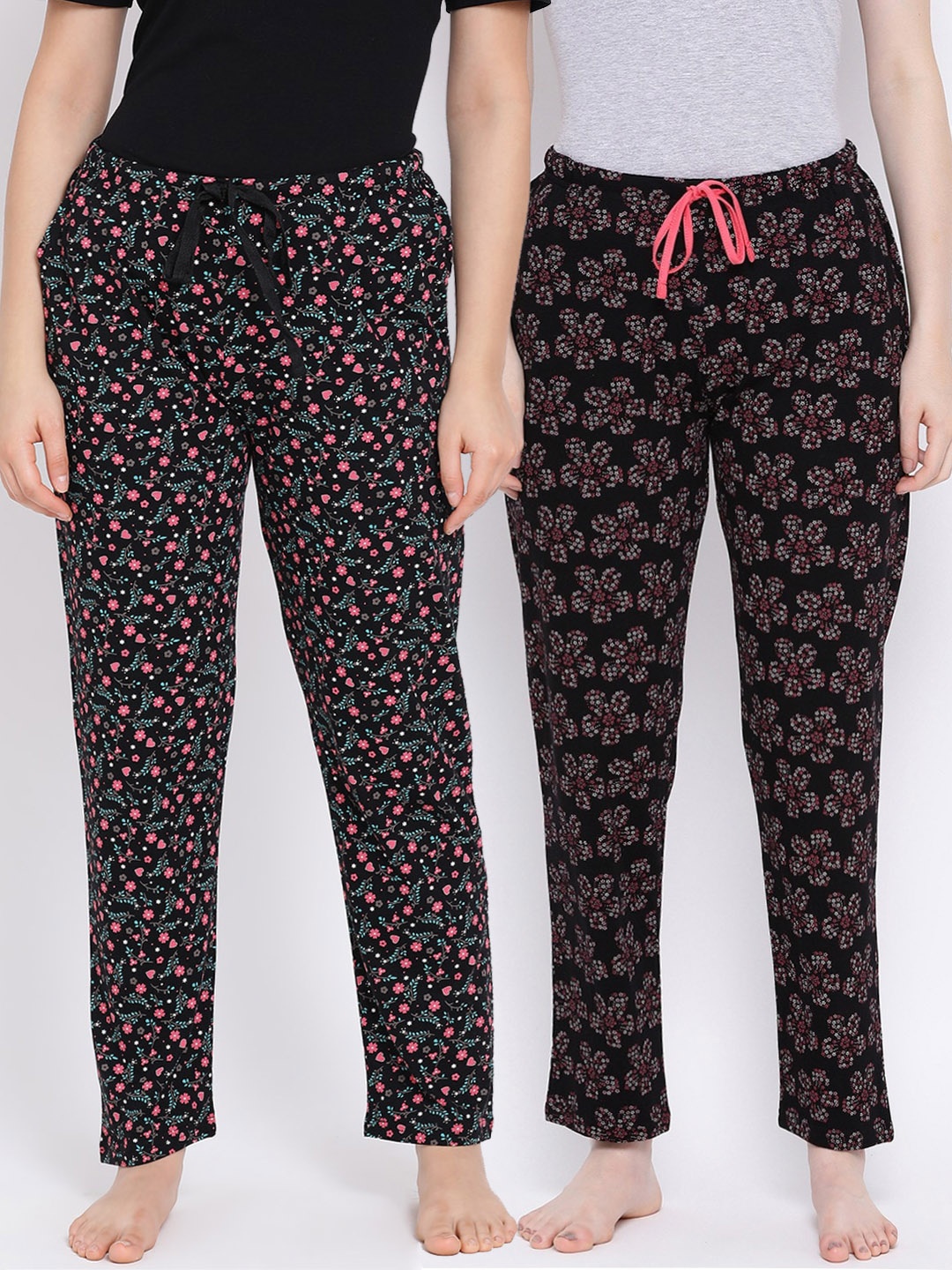 

Kanvin Women Pack of 2 Printed Pure Cotton Lounge Pants, Black