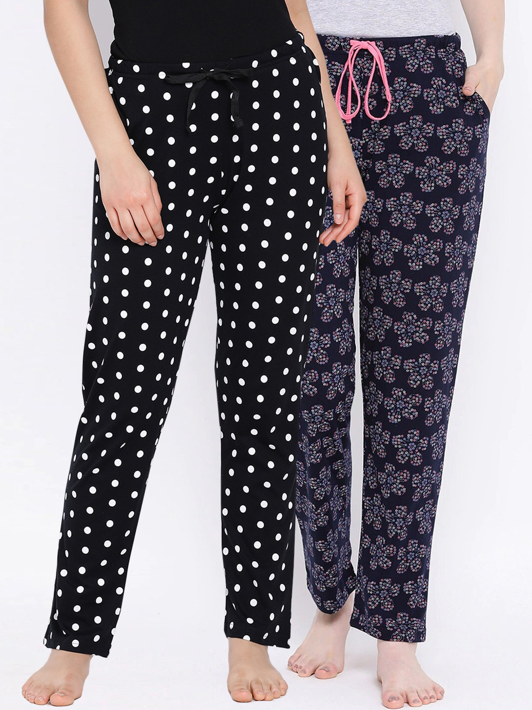 

Kanvin Women Pack of 2 Printed Pure Cotton Lounge Pants, Black