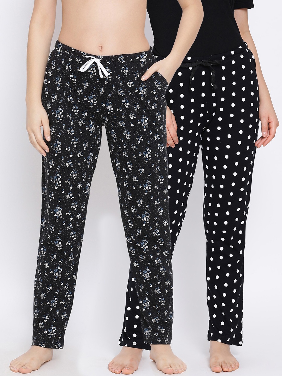 

Kanvin Women Pack of 2 Printed Pure Cotton Lounge Pants, Black