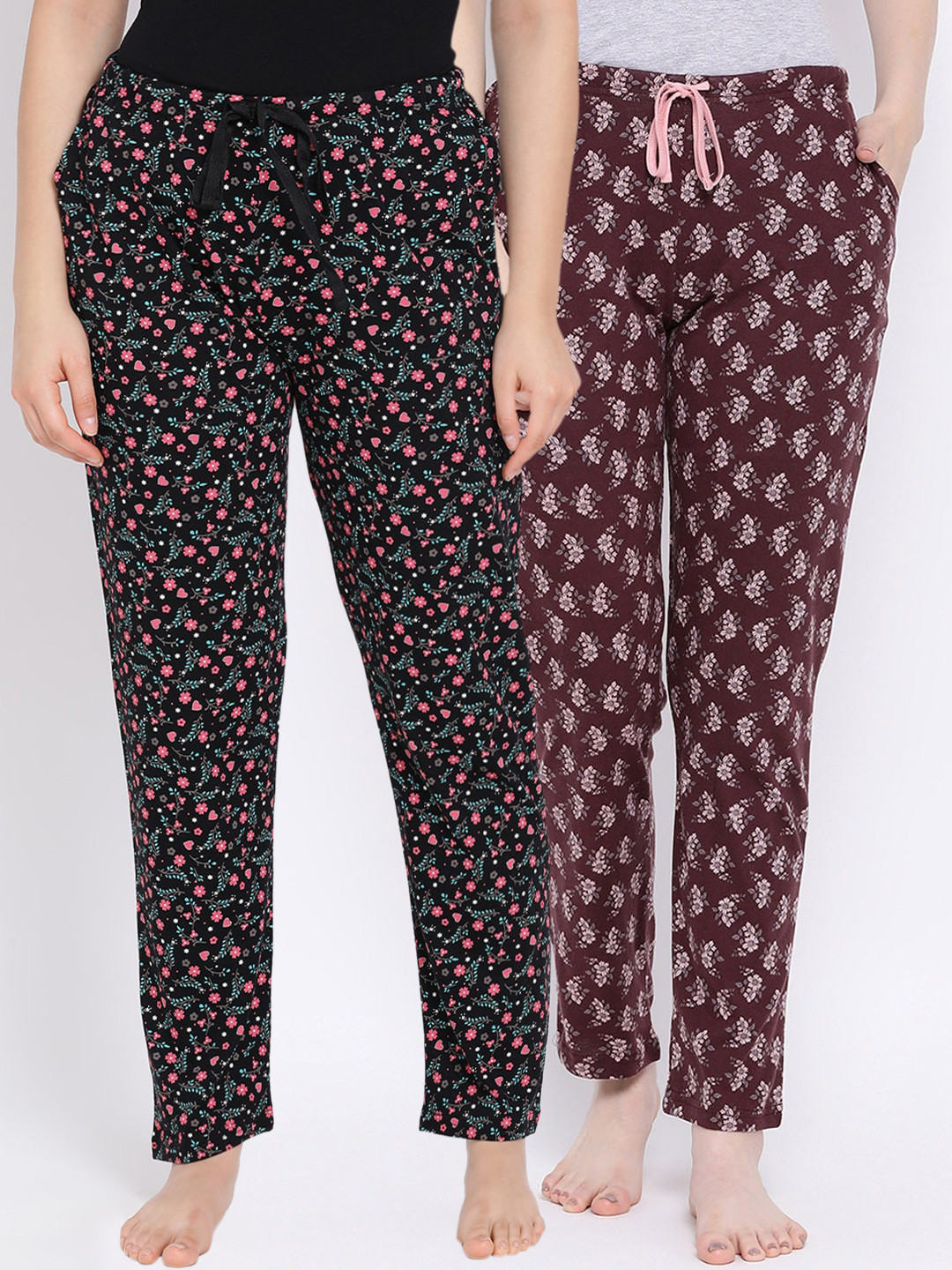 

Kanvin Women Pack of 2 Printed Pure Cotton Lounge Pants, Black