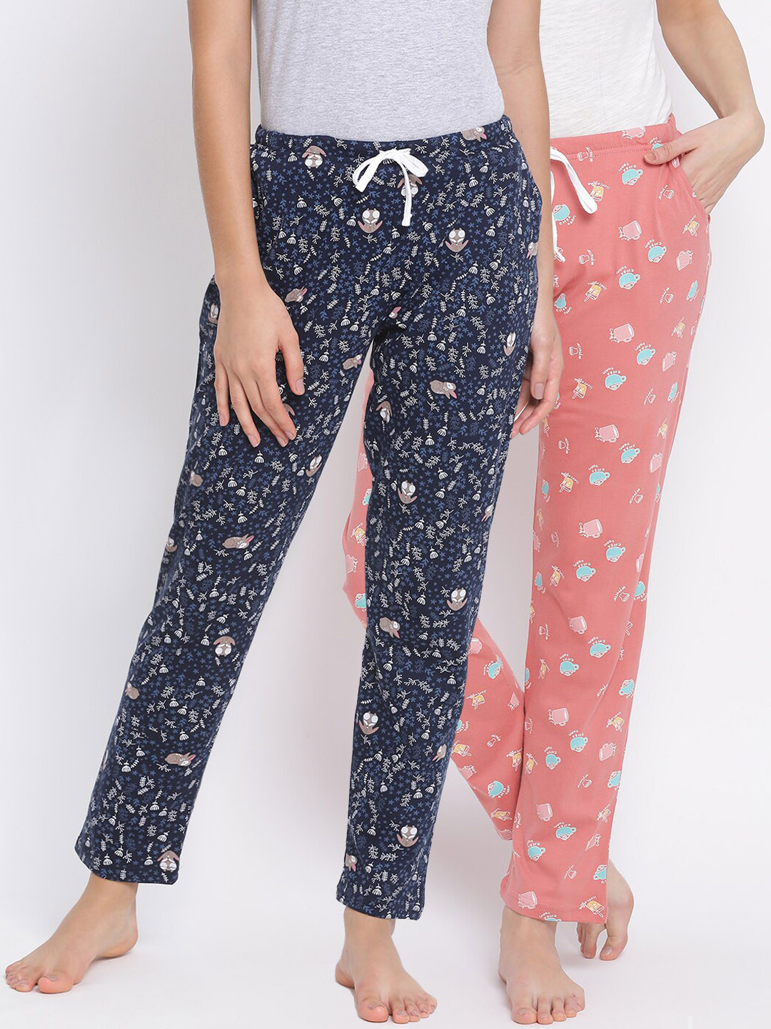 

Kanvin Women Pack of 2 Printed Pure Cotton Lounge Pants, Orange