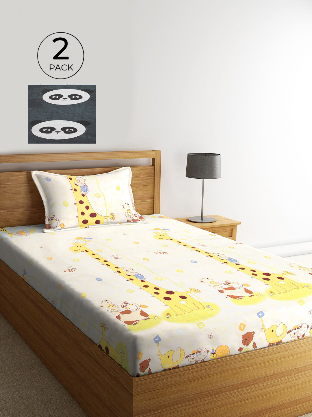 

KLOTTHE Grey & White Printed 210 TC Polycotton 2 Single Bedsheets with 2 Pillow Covers