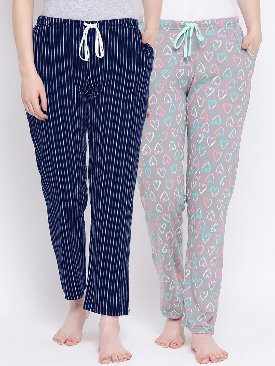

Kanvin Women Pack of 2 Printed Pure Cotton Lounge Pants, Navy blue