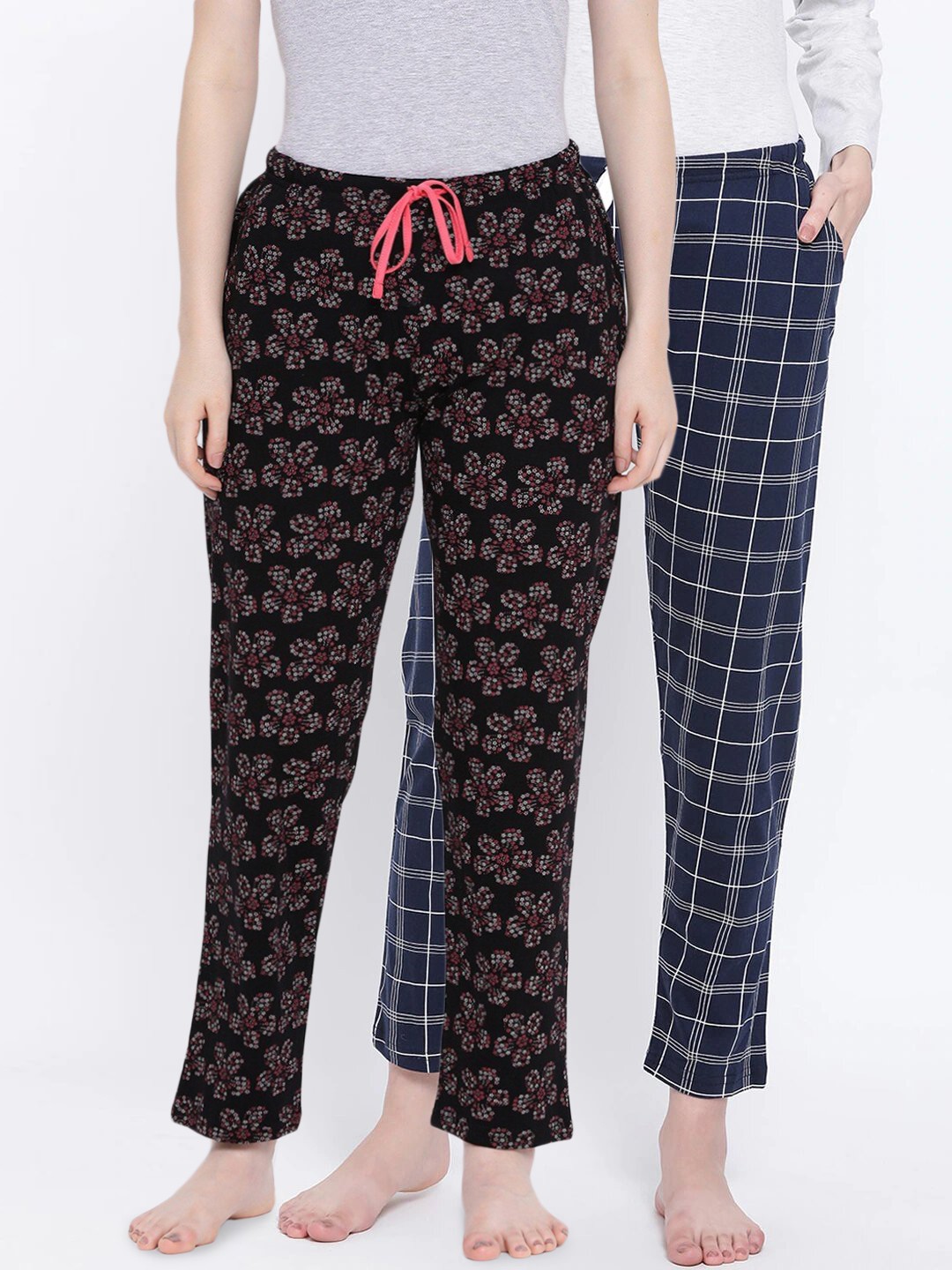 

Kanvin Women Pack of 2 Printed Pure Cotton Lounge Pants, Navy blue