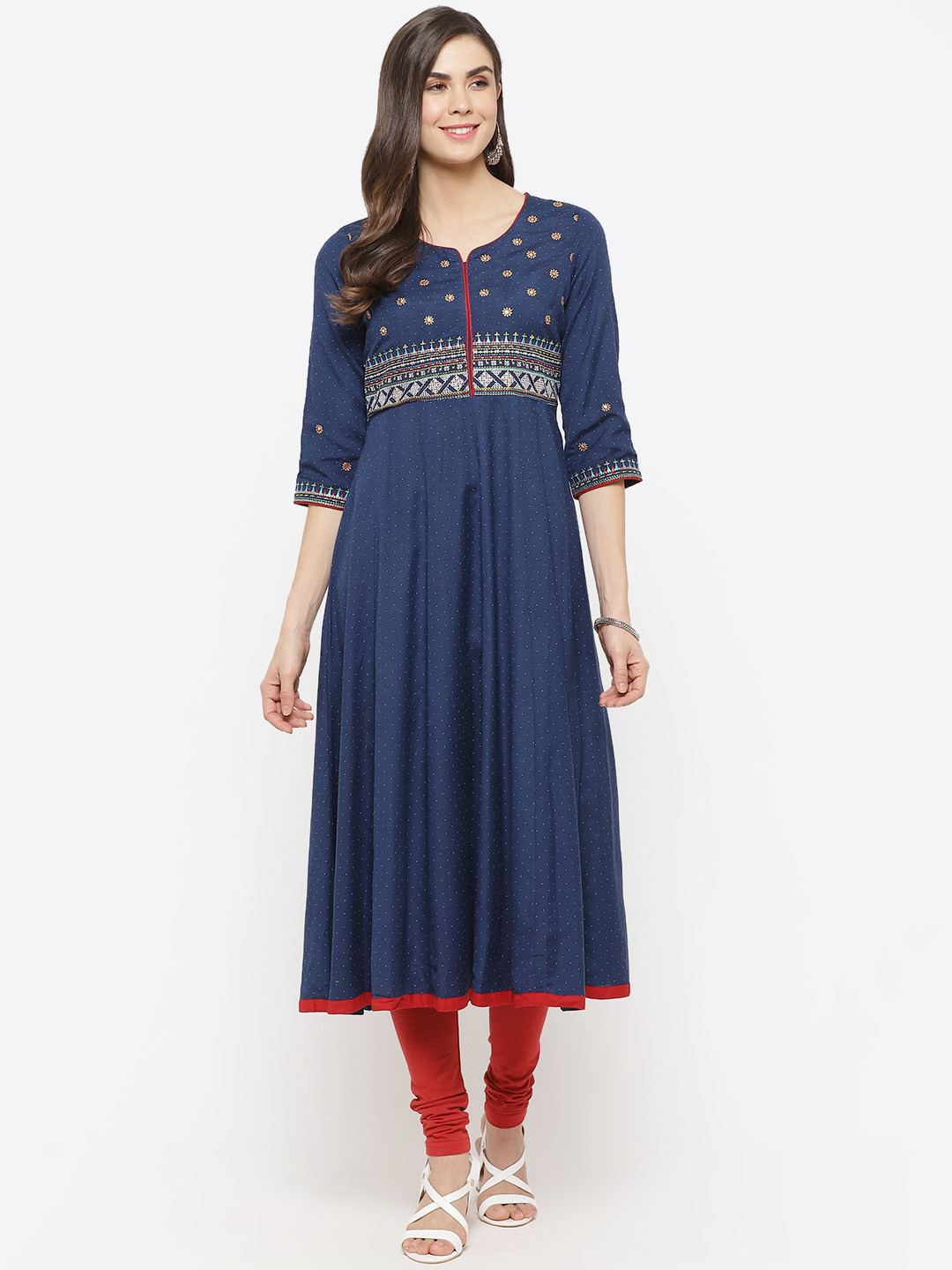 

Rangriti Women Navy Blue Ethnic Motifs Embroidered Anarkali Kurta