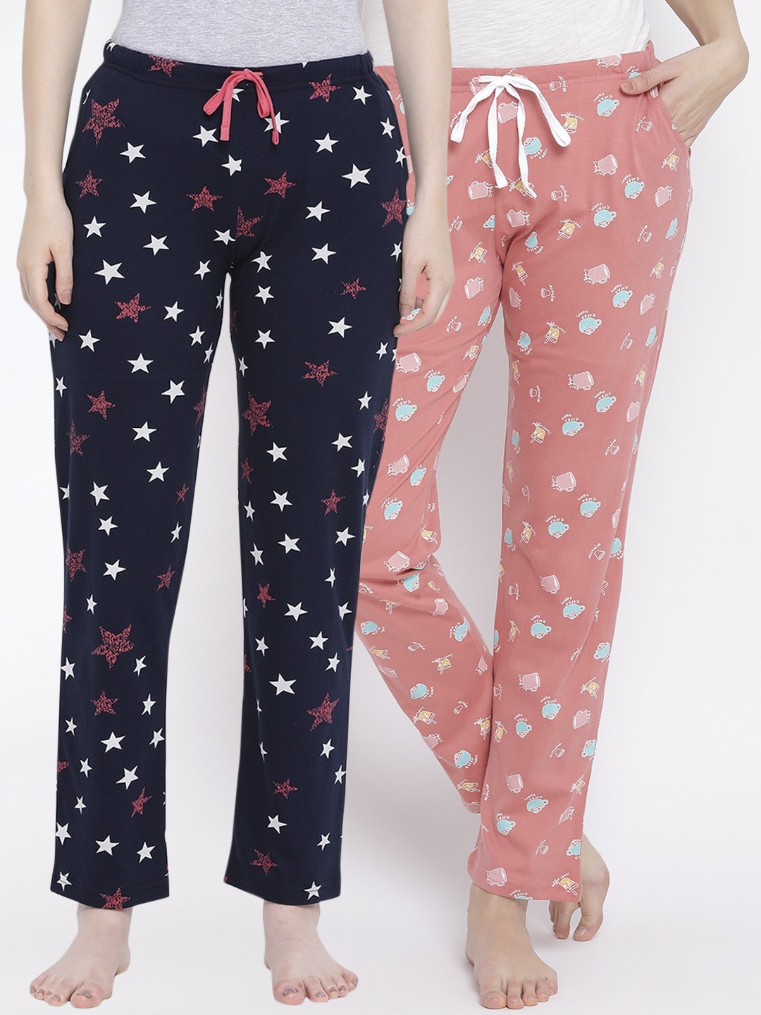 

Kanvin Women Pack of 2 Printed Pure Cotton Lounge Pants, Orange
