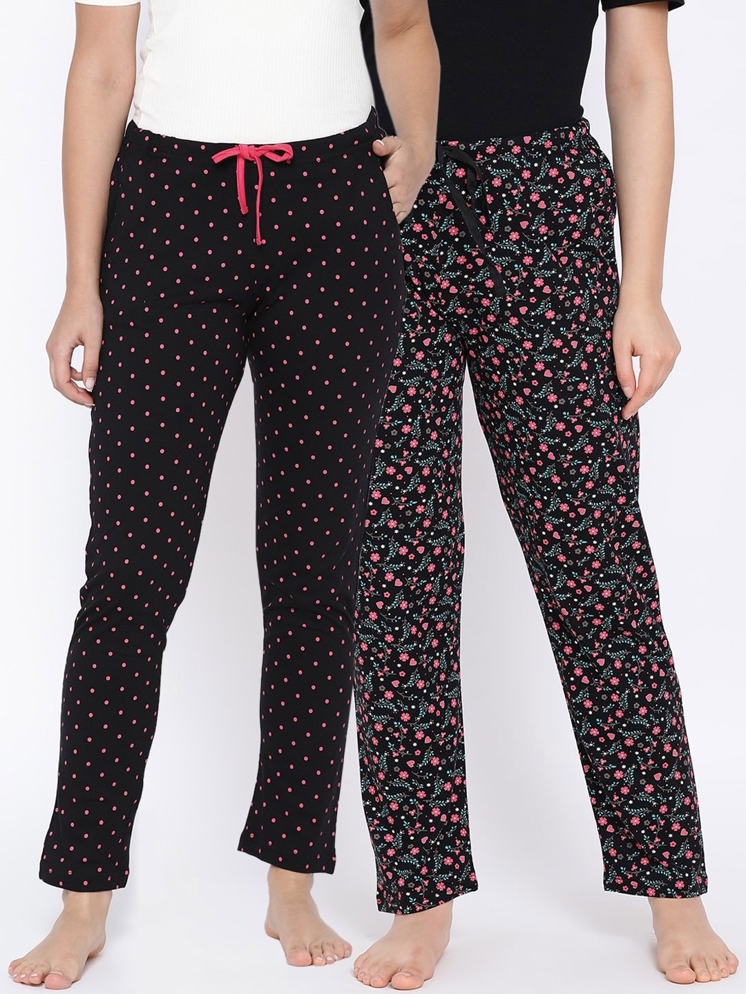 

Kanvin Women Pack of 2 Printed Pure Cotton Lounge Pants, Black