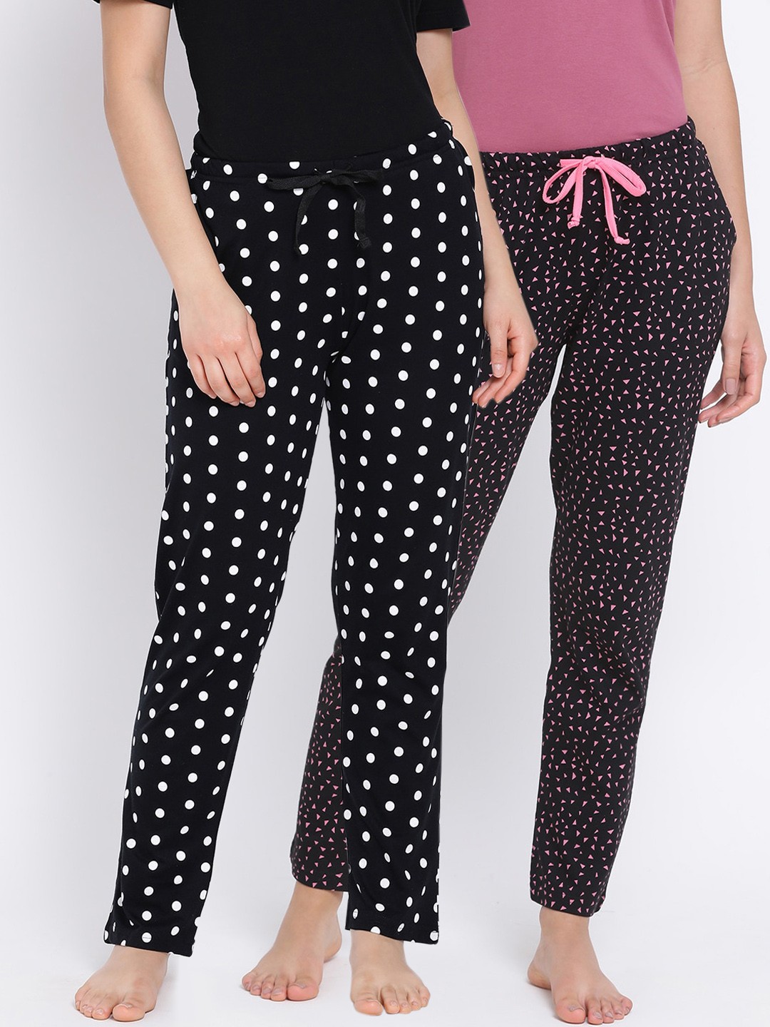 

Kanvin Women Pack of 2 Printed Pure Cotton Lounge Pants, Black