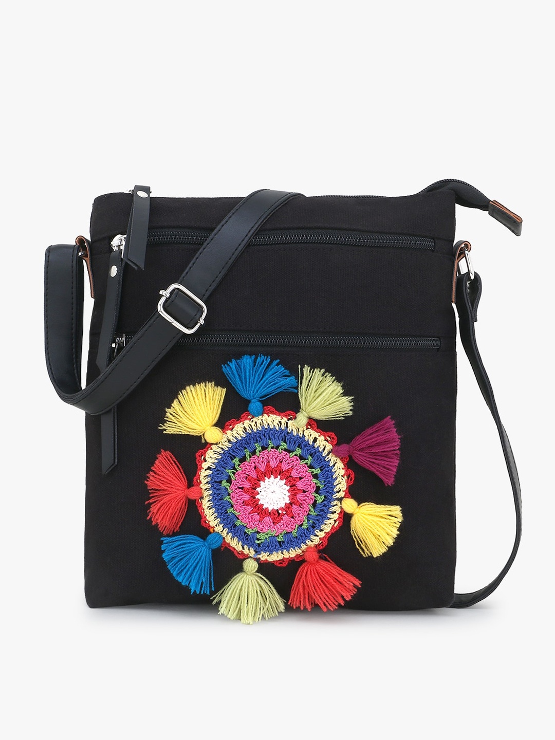 

Anekaant Black Self Design Sling Bag