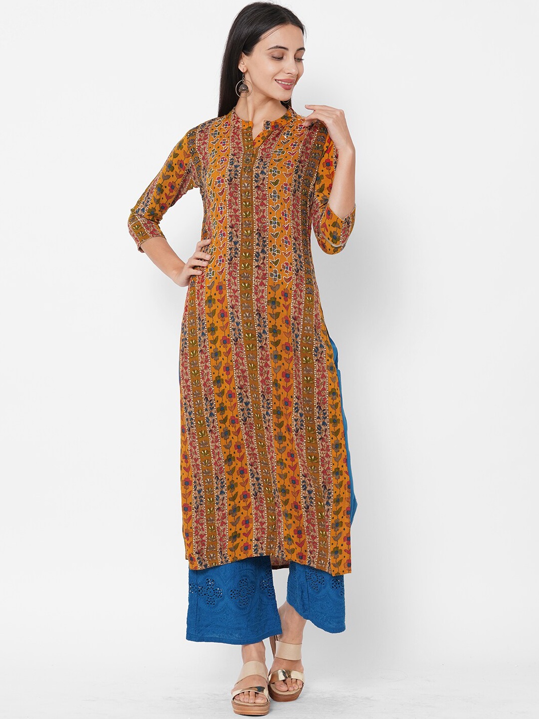 

FASHOR Women Multicoloured Floral Embroidered Kurta, Multi