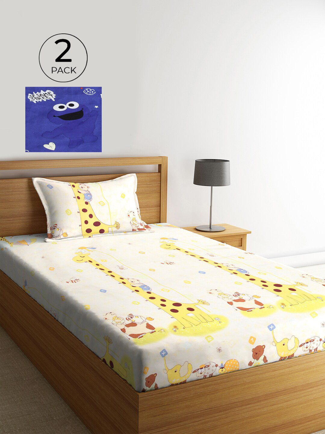 

KLOTTHE Blue & White Graphic 210 TC Polycotton 2 Single Bedsheet with 2 Pillow Covers