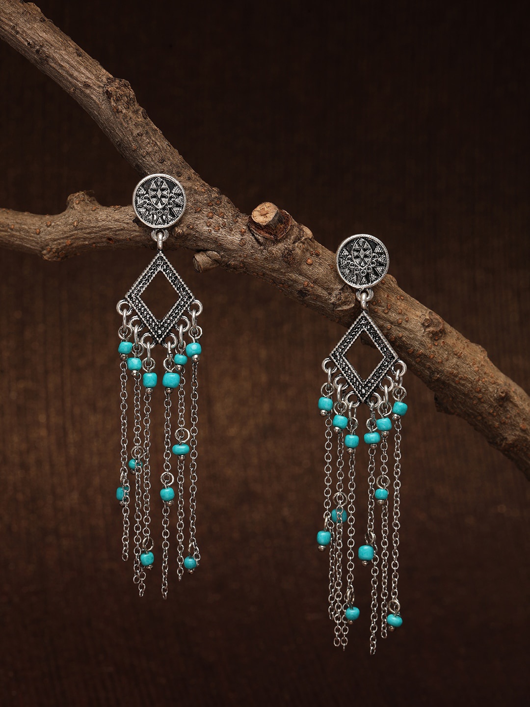 

Accessorize Silver-Toned & Blue Contemporary Oxidised Drop Earrings