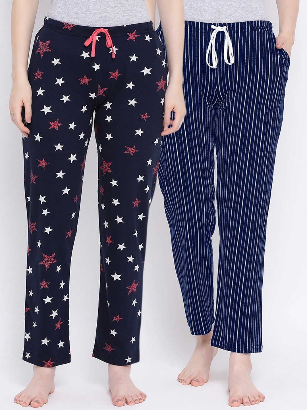 

Kanvin Women Pack Of 2 Printed Pure Cotton Lounge Pants, Navy blue