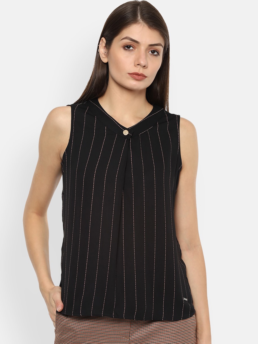 Van Heusen Woman Black & White Striped Regular Top