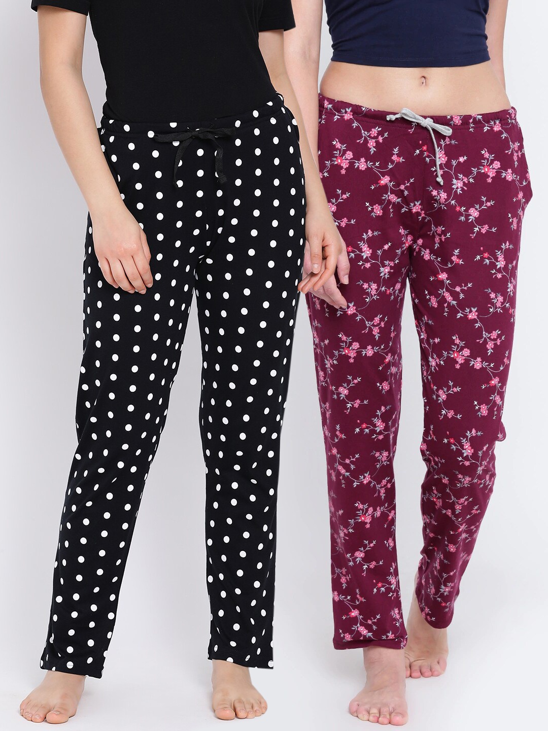 

Kanvin Women Pack of 2 Printed Pure Cotton Lounge Pants, Black
