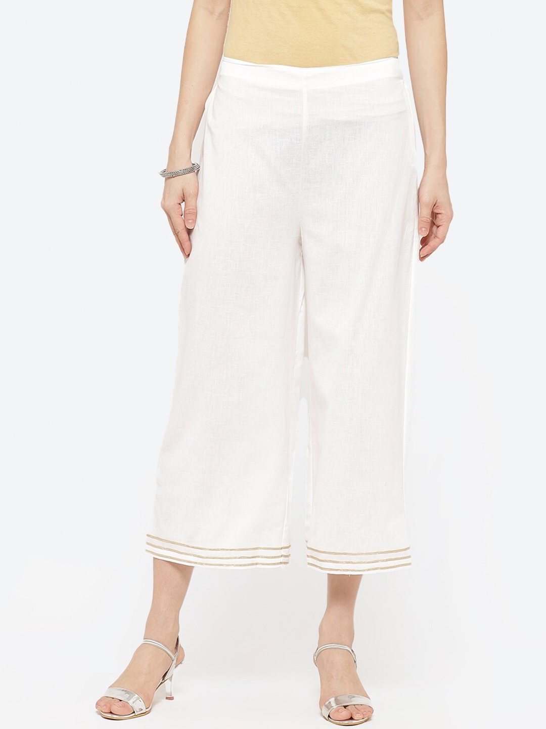 

Rangriti Women Off-White Cropped Ethnic Palazzos