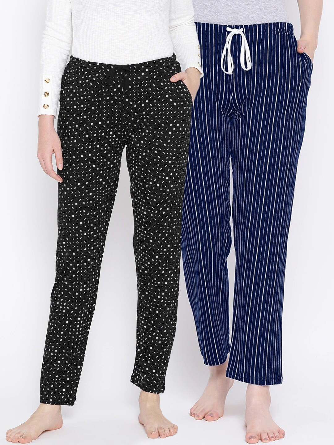 

Kanvin Women Pack Of 2 Printed Pure Cotton Lounge Pants, Navy blue