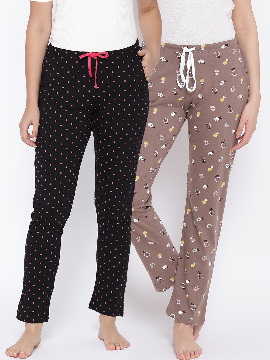 

Kanvin Women Pack Of 2 Printed Pure Cotton Lounge Pants, Taupe