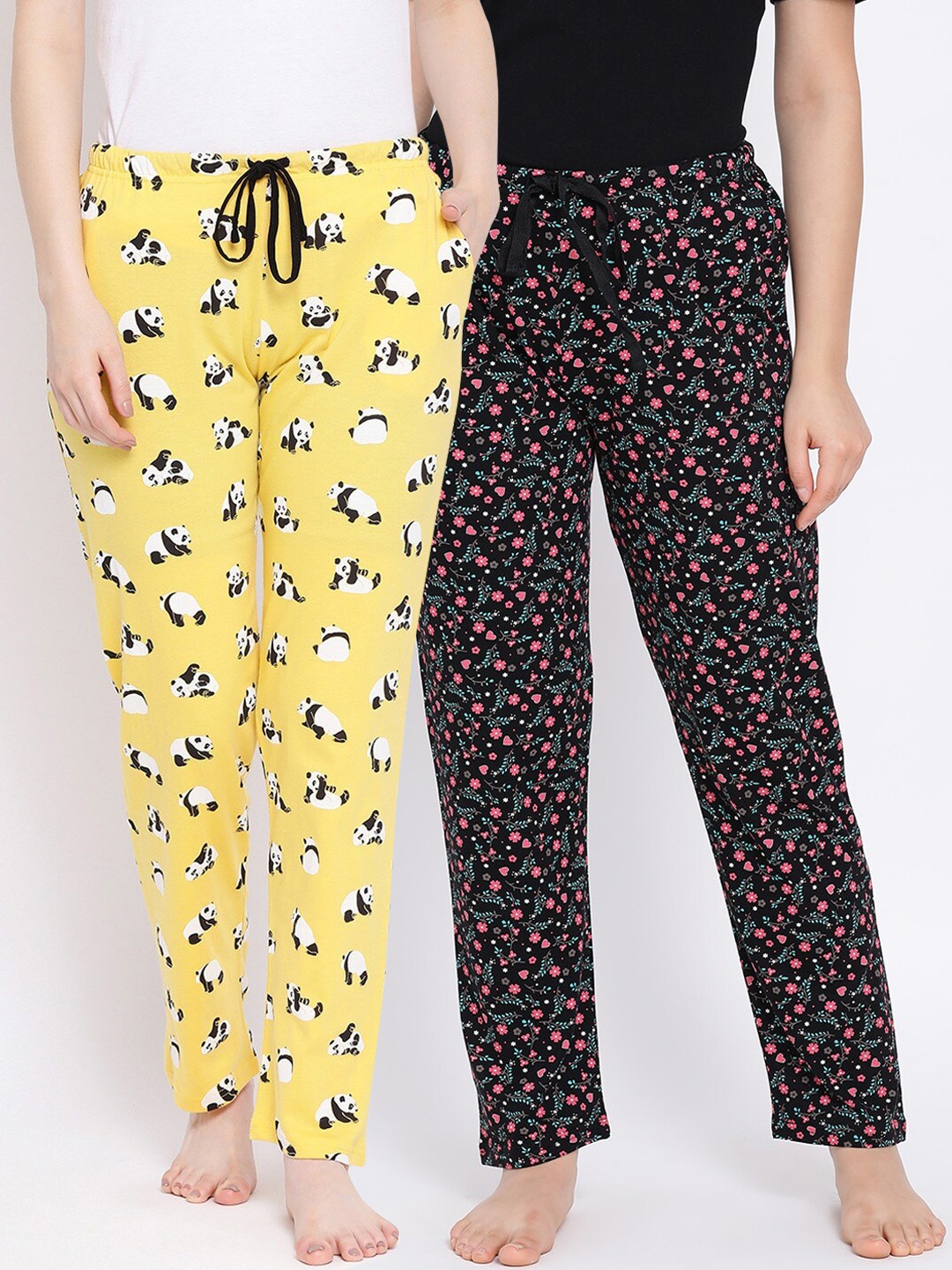

Kanvin Women Pack of 2 Printed Pure Cotton Lounge Pants, Black
