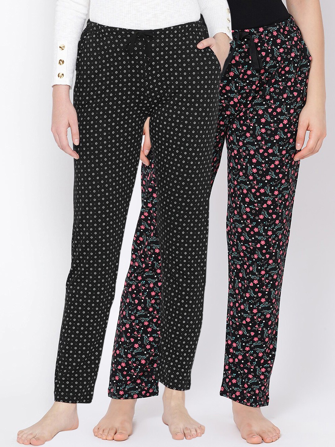 

Kanvin Women Pack of 2 Printed Pure Cotton Lounge Pants, Black