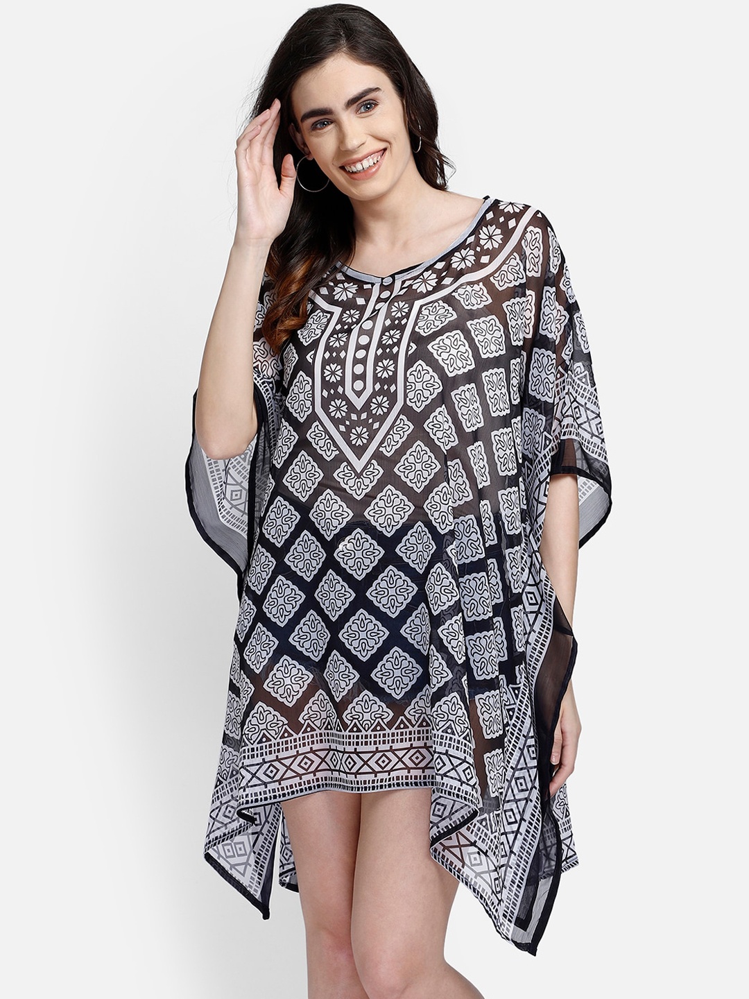 

Aditi Wasan White & Black Printed Kaftan Dress