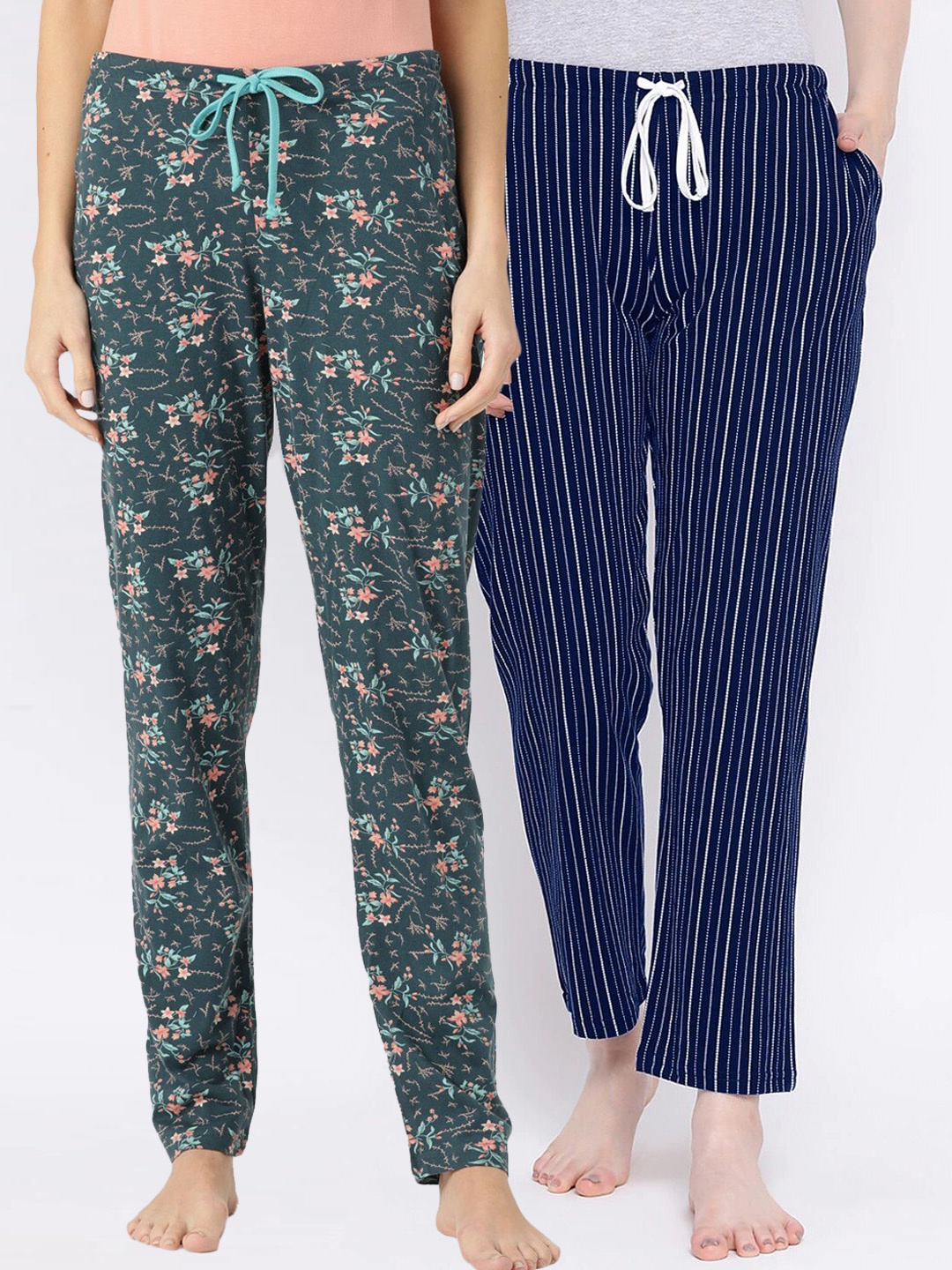 

Kanvin Women Pack of 2 Printed Pure Cotton Lounge Pants, Navy blue
