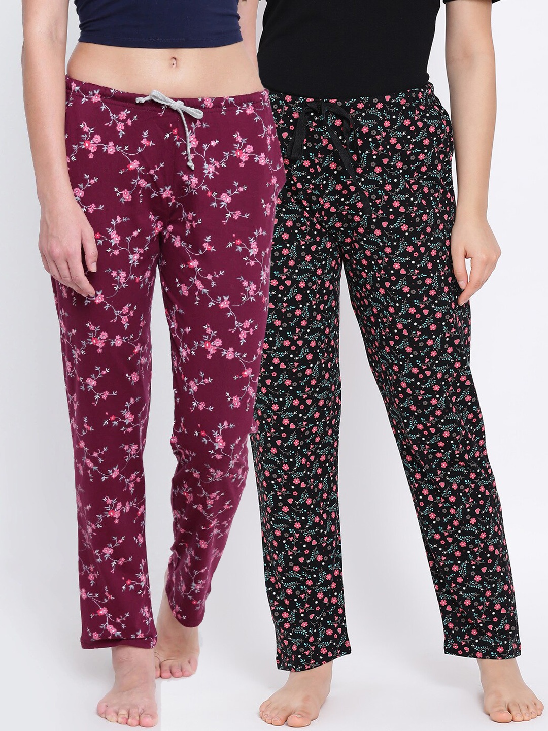 

Kanvin Women Pack of 2 Printed Pure Cotton Lounge Pants, Black