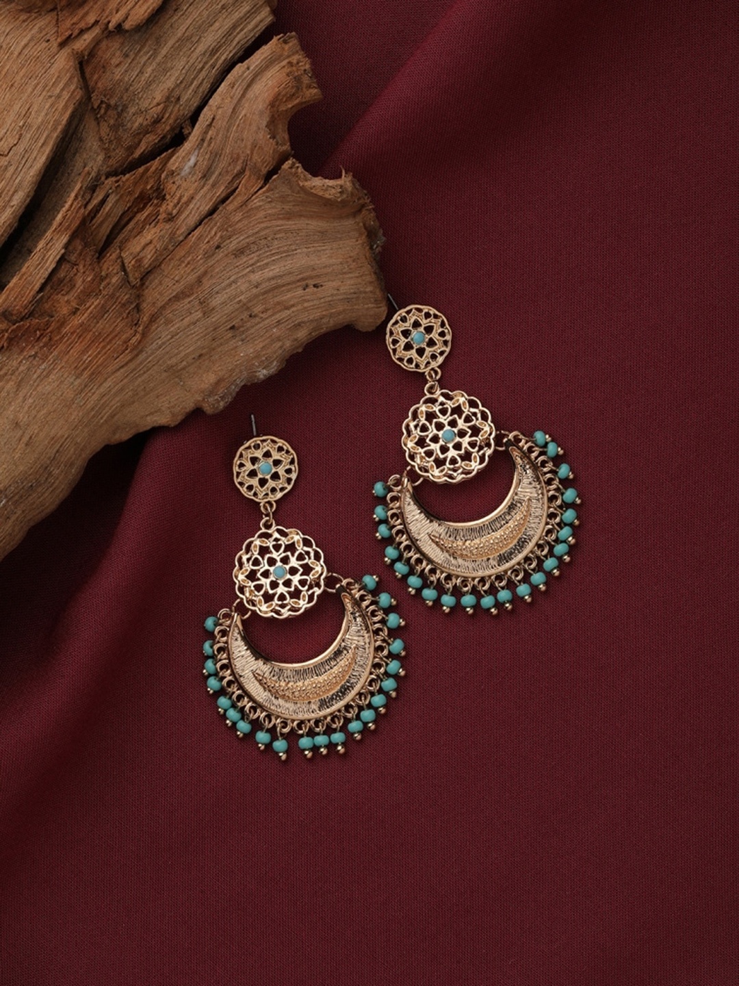 

Accessorize Gold-Plated & Turquoise Blue Crescent Shaped Chandbalis